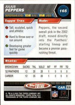 2003 Topps Total #165 Julius Peppers Back