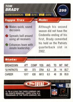 2003 Topps Total #299 Tom Brady Back