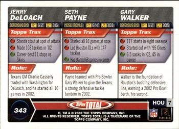 2003 Topps Total #343 Gary Walker / Jerry Deloach / Seth Payne Back