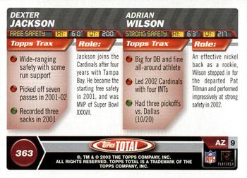 2003 Topps Total #363 Adrian Wilson / Dexter Jackson Back