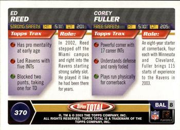2003 Topps Total #370 Corey Fuller / Ed Reed Back