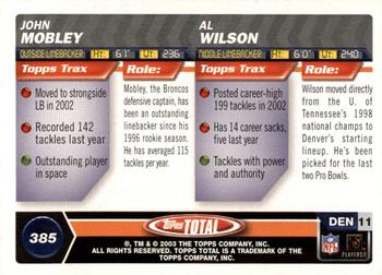 2003 Topps Total #385 Al Wilson / John Mobley Back