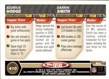2003 Topps Total #410 Darrin Smith / Sedrick Hodge Back
