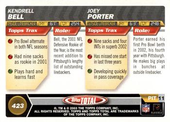 2003 Topps Total #423 Joey Porter / Kendrell Bell Back