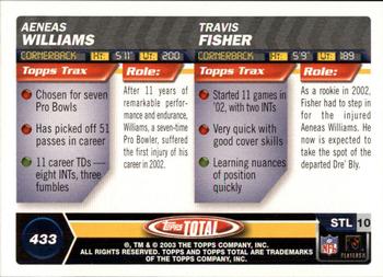 2003 Topps Total #433 Aeneas Williams / Travis Fisher Back
