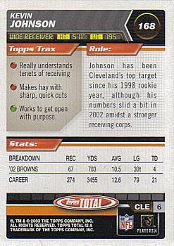 2003 Topps Total #168 Kevin Johnson Back