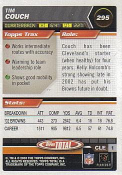 2003 Topps Total #295 Tim Couch Back