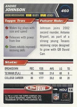 2003 Topps Total #460 Andre Johnson Back