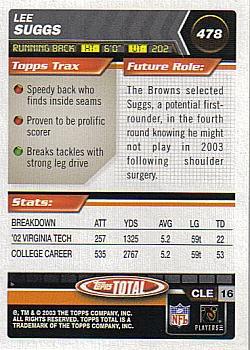 2003 Topps Total #478 Lee Suggs Back