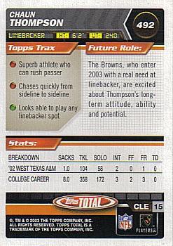 2003 Topps Total #492 Chaun Thompson Back
