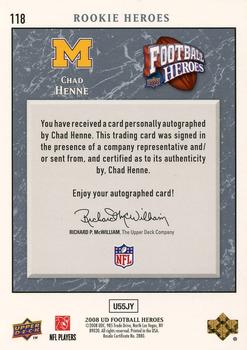 2008 Upper Deck Heroes - Autographs Blue #118 Chad Henne Back