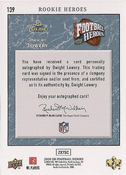 2008 Upper Deck Heroes - Autographs Blue #139 Dwight Lowery Back