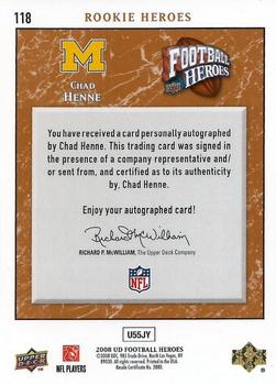 2008 Upper Deck Heroes - Autographs Bronze #118 Chad Henne Back