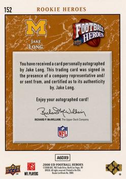 2008 Upper Deck Heroes - Autographs Bronze #152 Jake Long Back