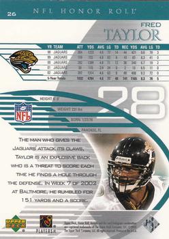 2003 Upper Deck Honor Roll #26 Fred Taylor Back