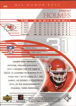 2003 Upper Deck Honor Roll #49 Priest Holmes Back