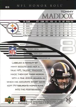 2003 Upper Deck Honor Roll #83 Tommy Maddox Back