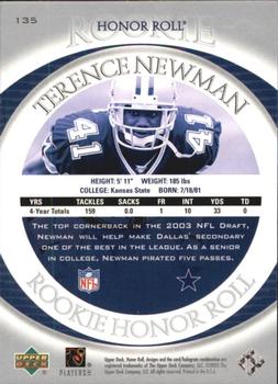 2003 Upper Deck Honor Roll #135 Terence Newman Back