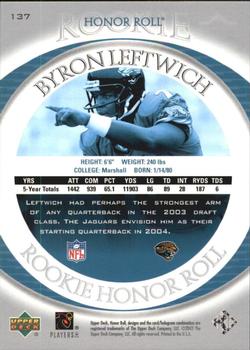 2003 Upper Deck Honor Roll #137 Byron Leftwich Back