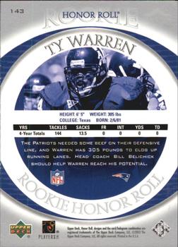 2003 Upper Deck Honor Roll #143 Ty Warren Back