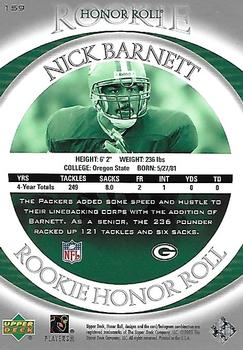 2003 Upper Deck Honor Roll #159 Nick Barnett Back