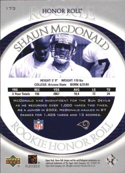 2003 Upper Deck Honor Roll #173 Shaun McDonald Back