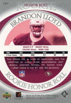 2003 Upper Deck Honor Roll #187 Brandon Lloyd Back