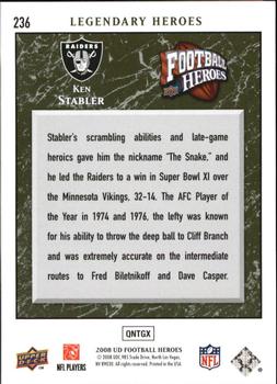 2008 Upper Deck Heroes - Green #236 Ken Stabler Back