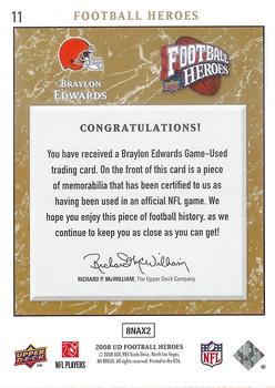 2008 Upper Deck Heroes - Jerseys Gold #11 Braylon Edwards Back