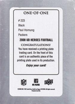 2008 Upper Deck Heroes - Printing Plates Black #223 Paul Hornung Back