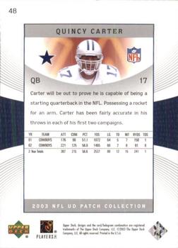 2003 UD Patch Collection #48 Quincy Carter Back