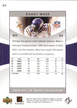 2003 UD Patch Collection #84 Randy Moss Back