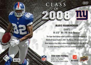 2008 Upper Deck Icons - Class of 2008 Gold #CO27 Mario Manningham Back