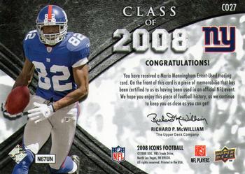 2008 Upper Deck Icons - Class of 2008 Jersey Silver #CO27 Mario Manningham Back