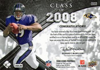 2008 Upper Deck Icons - Class of 2008 Jersey Silver #CO32 Ray Rice Back