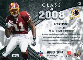 2008 Upper Deck Icons - Class of 2008 Silver #CO5 Devin Thomas Back