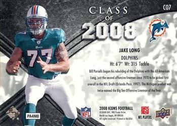 2008 Upper Deck Icons - Class of 2008 Silver #CO7 Jake Long Back