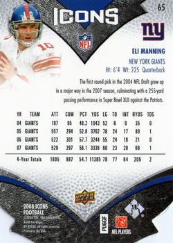 2008 Upper Deck Icons - Gold Die Cut #65 Eli Manning Back