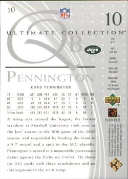 2003 Upper Deck Ultimate Collection #10 Chad Pennington Back
