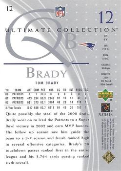 2003 Upper Deck Ultimate Collection #12 Tom Brady Back