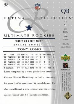 2003 Upper Deck Ultimate Collection #58 Tony Romo Back