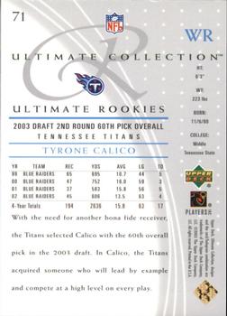 2003 Upper Deck Ultimate Collection #71 Tyrone Calico Back