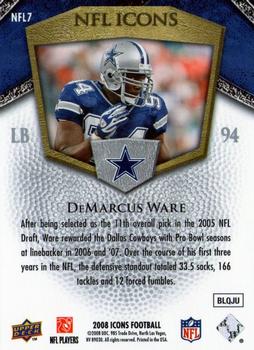 2008 Upper Deck Icons - NFL Icons Blue #NFL7 DeMarcus Ware Back