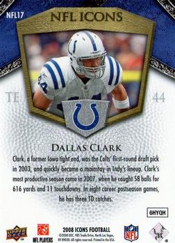 2008 Upper Deck Icons - NFL Icons Blue #NFL17 Dallas Clark Back