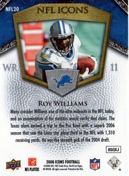 2008 Upper Deck Icons - NFL Icons Blue #NFL20 Roy Williams Back
