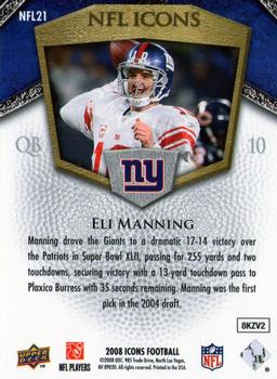 2008 Upper Deck Icons - NFL Icons Blue #NFL21 Eli Manning Back