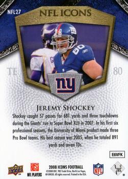 2008 Upper Deck Icons - NFL Icons Blue #NFL27 Jeremy Shockey Back