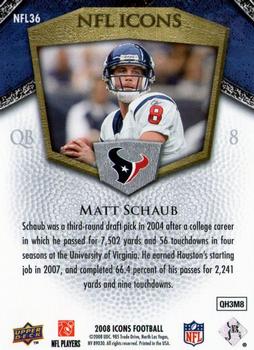 2008 Upper Deck Icons - NFL Icons Blue #NFL36 Matt Schaub Back