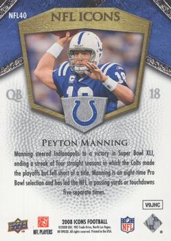 2008 Upper Deck Icons - NFL Icons Blue #NFL40 Peyton Manning Back
