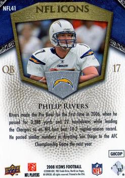 2008 Upper Deck Icons - NFL Icons Blue #NFL41 Philip Rivers Back